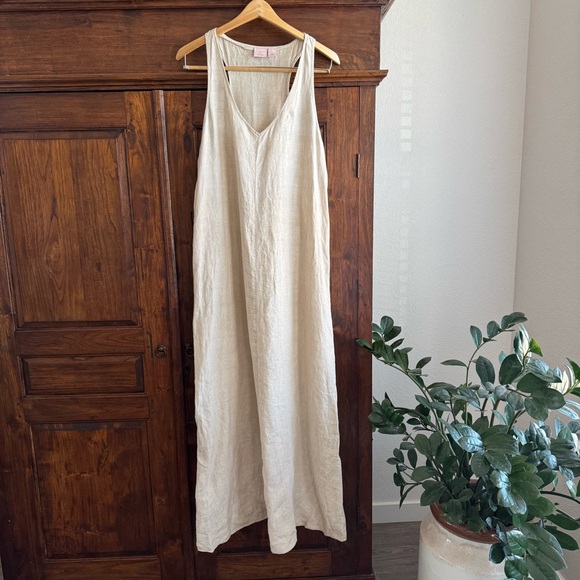 Saint Tropez West Dresses & Skirts - St Tropez West Linen Maxi Dress Beige Sleeveless Minimalist Coastal Boho